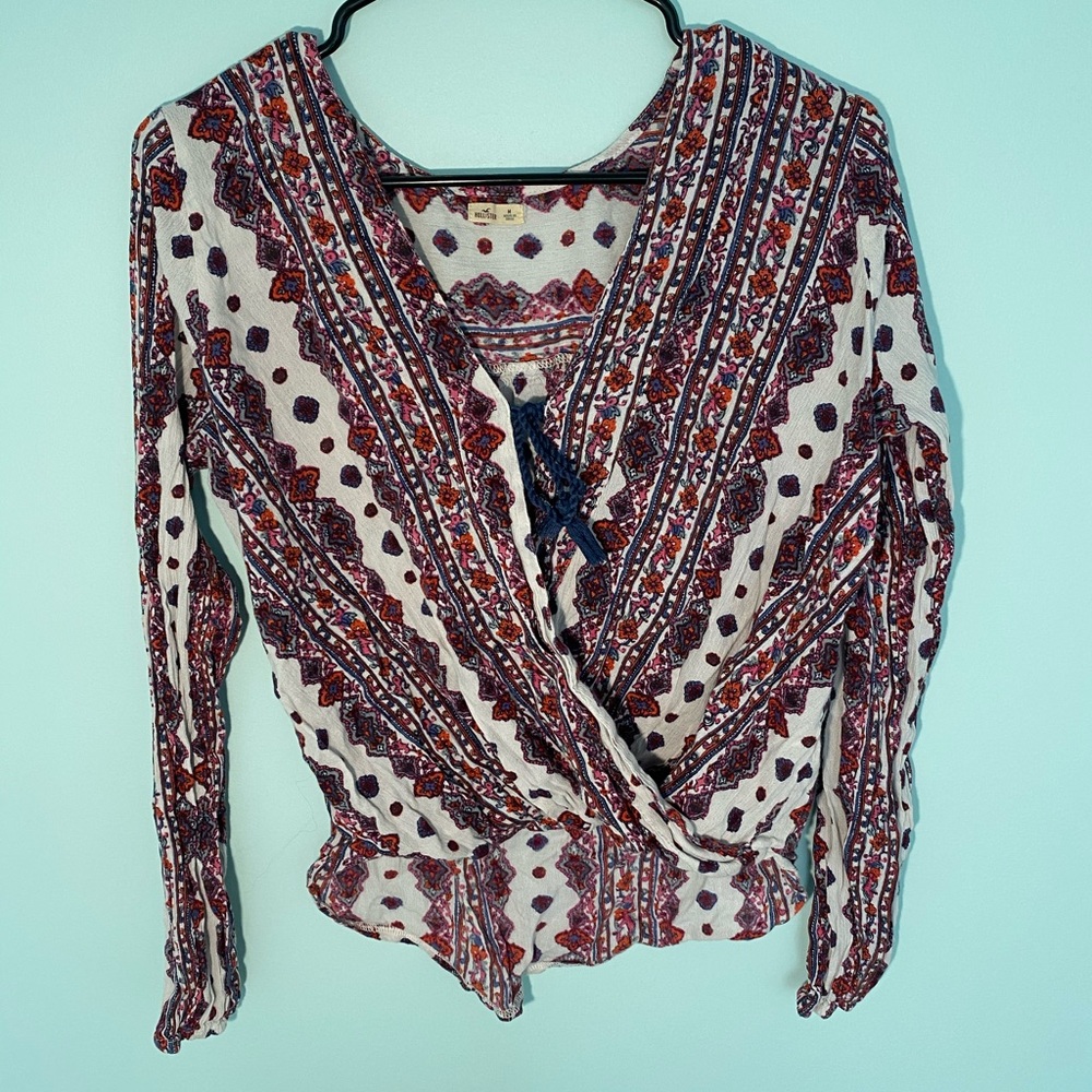 v-neck tied long sleeve blouse